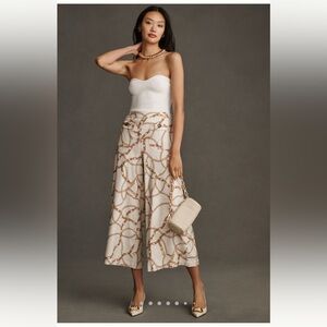 Anthropologie Maeve‎ Pants Chain Print Palazzo Size 8 Wide leg Crop Linen Blend